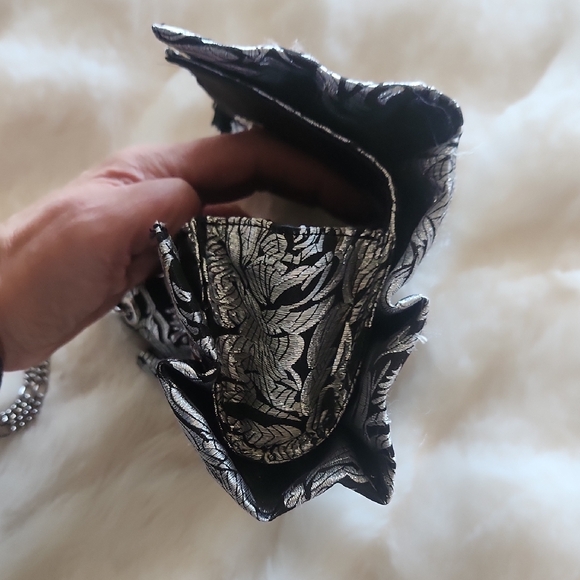 White House Black Market Black and Silver Floral Clutch - Picture 7 of 8